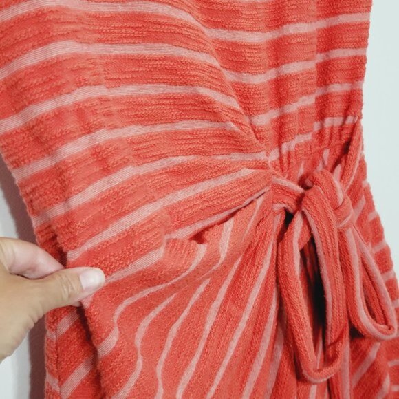Loft Knit Mini Dress Cap Sleeve Side Tie Waist Orange Stripe Casual Scoop Neck - Picture 6 of 11